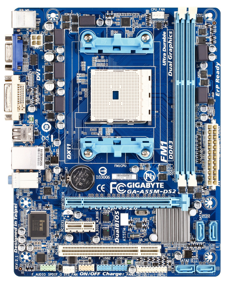НАДІЙНА Плата під sFM1 AMD GIGABYTE GA-A55M-DS2 на DDR3 Socket FM1 з ГАРАНТІЄЮ