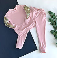 Детский велюровый костюм для девочки: кофта и штаны, розовый