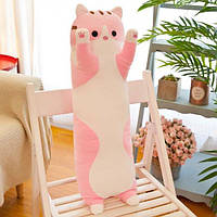 М'яка Іграшка-подушка Довгий Кіт-Обнімашка 50 см / Плюшева іграшка Подушка Кіт Рожевий