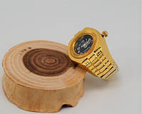 Часы-кольцо на палец кварцевые золотые (черный циферблат) арт. 03586