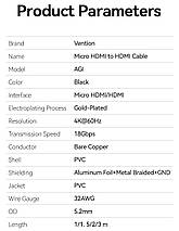 Кабель HDMI-microHDMI v.2.0 Vention Metal GND 4K 60 Hz 18Gbps HDR Video Dolby Audio 3m Black (AGIBI), фото 3