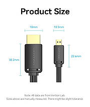 Кабель HDMI-microHDMI v.2.0 Vention Metal GND 4K 60 Hz 18Gbps HDR Video Dolby Audio 3m Black (AGIBI), фото 4