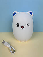 Детский силиконовый ночник светильник в виде кошки с синими ушками Cutte bear MJ-010, белый