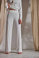 Легкие трикотажные женские брюки прямого кроя, Летние длинные брюки в рубчик, Базовые женские летние брюки