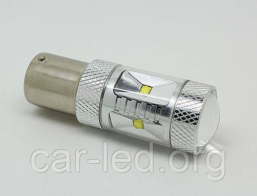 Светодиодная автолампа 1156 (BA15s) 30W (750Lm) + Линза. Original CREE LED одноконтактная цокольная