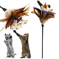 Игрушка (55 см) для кошек Дразнилка с перьями на стеке,GiGwi Teaser / Удочка с пером для котов/ Игра для котят