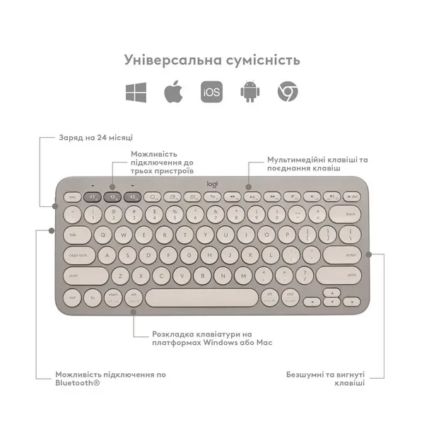 Клавиатура Logitech K380 Beige (920-011165) (ENG/UKR) - фото 4 - id-p1714861735