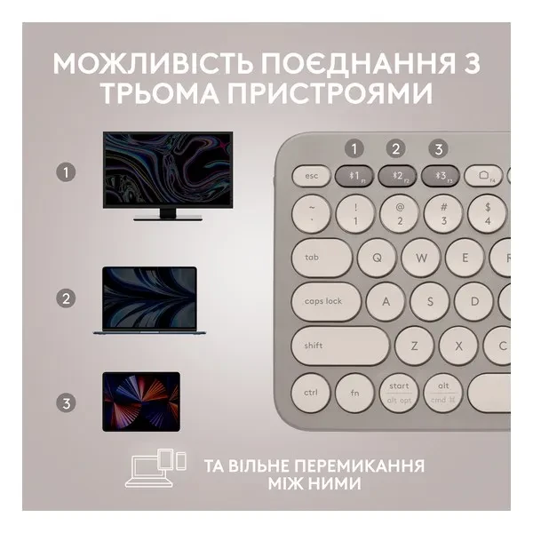 Клавиатура Logitech K380 Beige (920-011165) (ENG/UKR) - фото 5 - id-p1714861735
