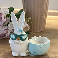 Уцынка!!! Декоративна керамічна статуетка з підсвічником Кролик в окулярах
