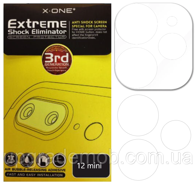 Захисна плівка камери iPhone 12 mini/12 прозора протиударна Extreme Shock Eliminator X-One комплект 2, фото 1