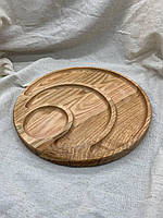 Деревянная тарелка-менажница на 3 секции с соусником (34 см)