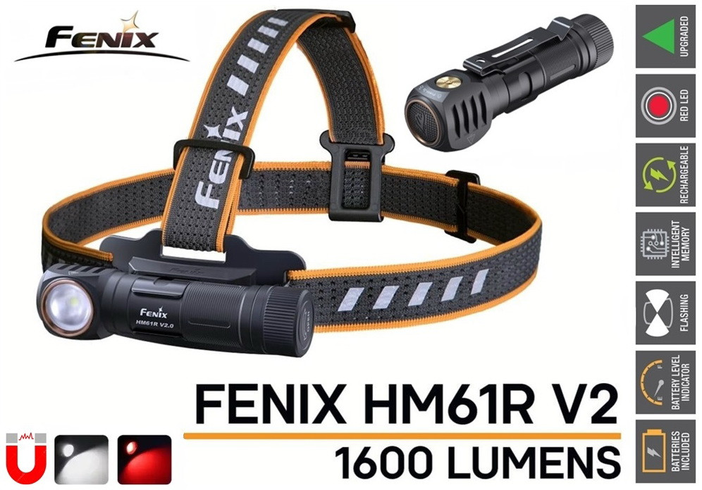 Налобний і ручний ліхтар FENIX HM61R V2.0 + Акумулятор 3400 mAh (1600LM, LUMINUS SST40, 18650, USB, Red Light)