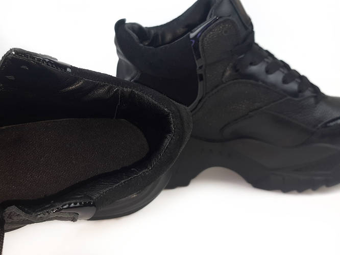 Кроссовки женские демисезонные кожаные на высокой платформе черные на ...