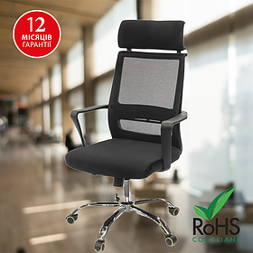 Стильне крісло для офісу чорного кольору -  Aklas Krokus CH Tilt , еко шкіра , макс. навантаження 120 кг