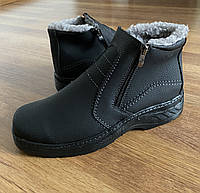 Мужские зимние ботинки черные на молнии прошитые (код 5421)