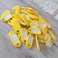 Брелок бирка для ключів пластмасовий з кільцем і паперовою вставкою 57 шт./1уп Жовтий (KG-7394), фото 5