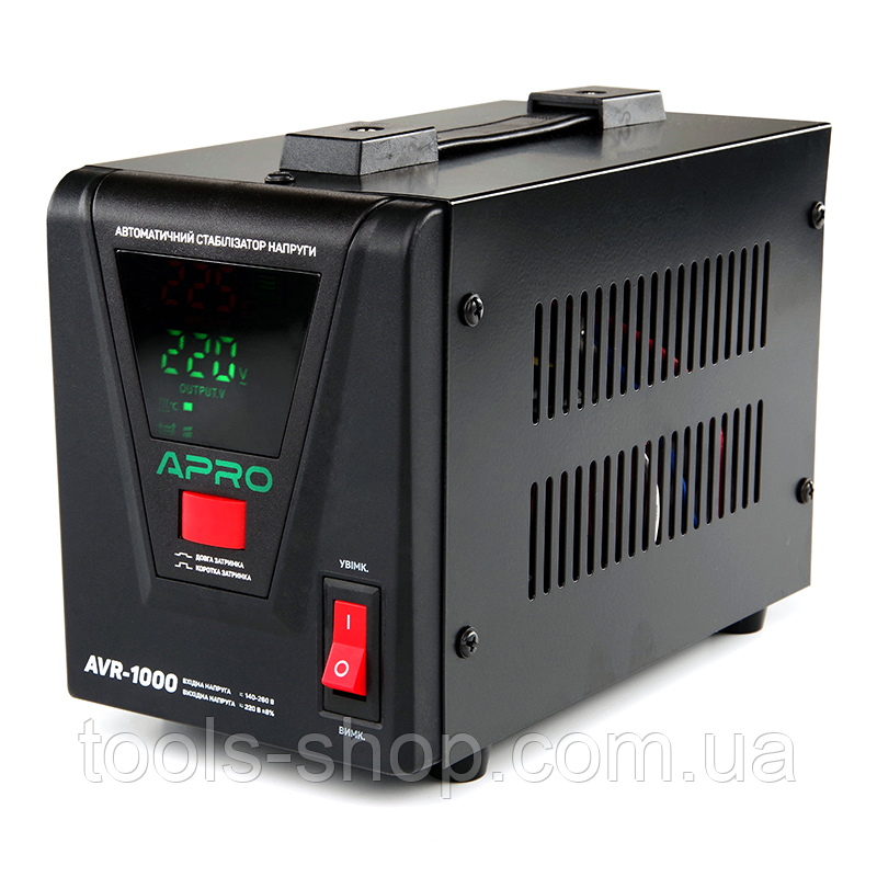 Стабілізатор напруги релейний APRO AVR-1000 : 800 Вт, релейний, Led-дисплей, вага 2.6 кг