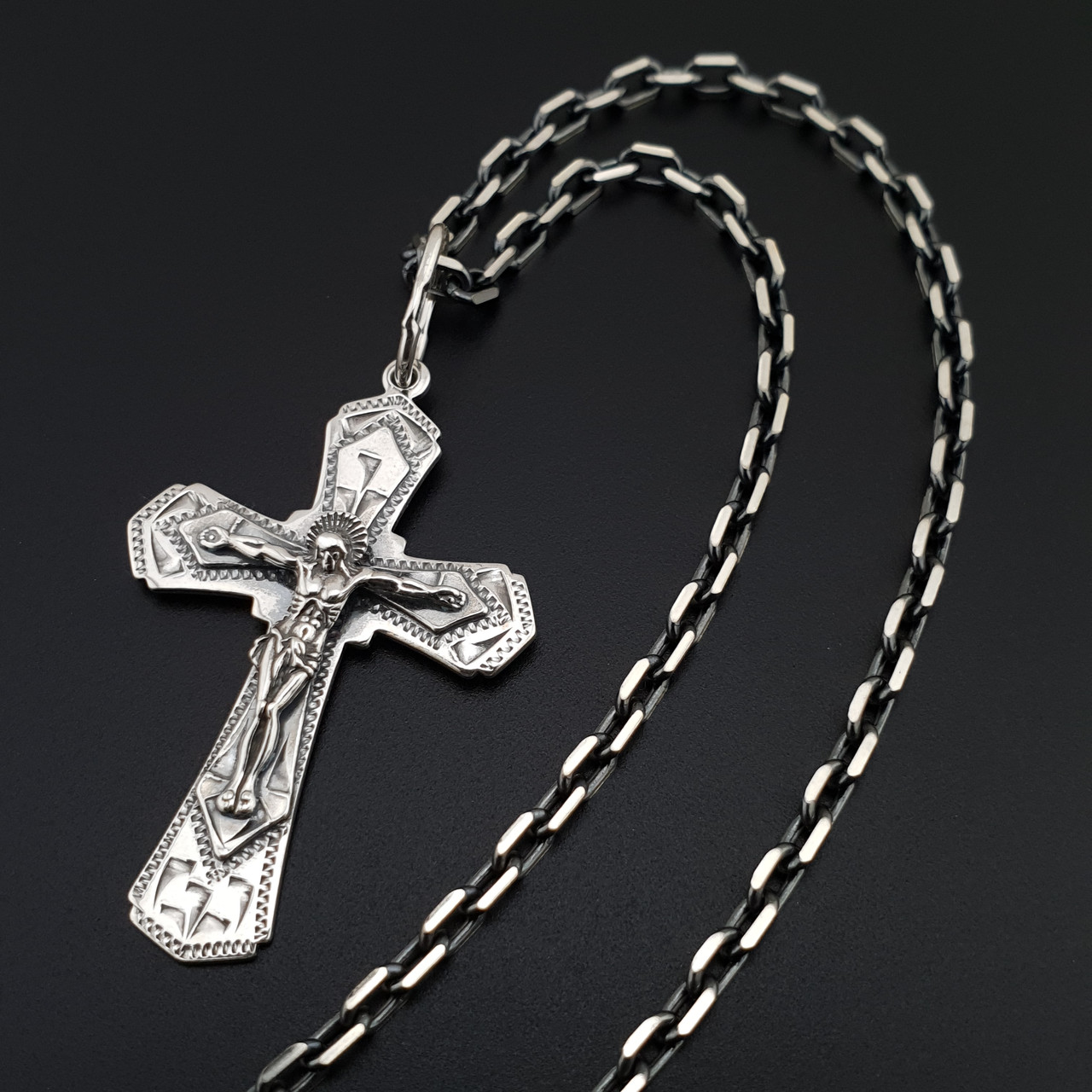 Срібна цепочка якірне плетіння з хрестиком. Якірний срібний ланцюг на шию та хрест срібло 925
