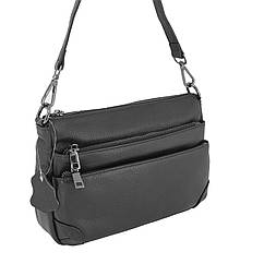 Шкіряна багатосекційна сумка жіноча, чорна, 2 ременя