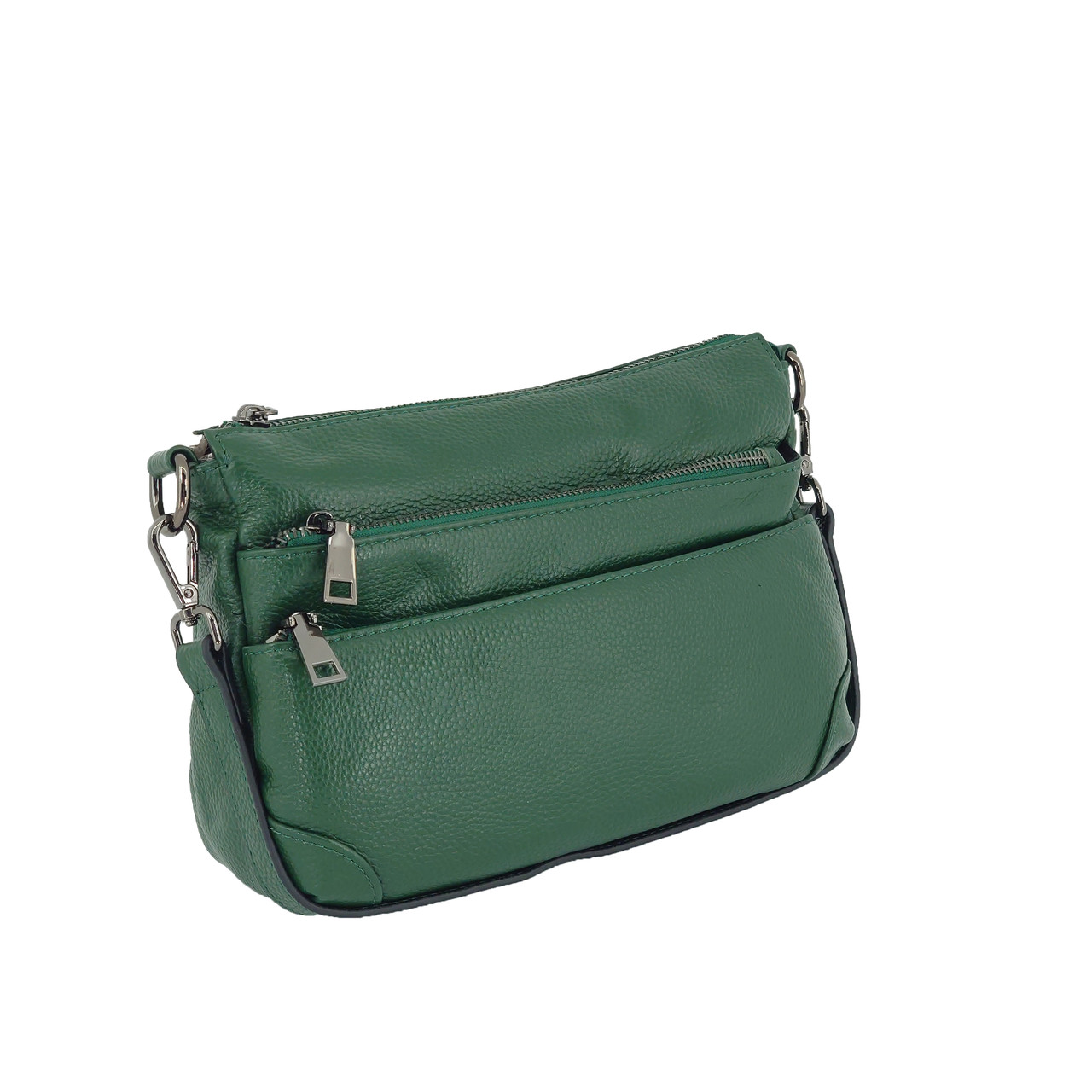 Шкіряна багатосекційна сумка жіноча, зелена, 2 ременя