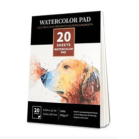 Папір для акварелі Watercolor Pad А4 21 x 29.7 см, 300 г/м2 20 аркушів, альбом для малювання та скетчингу