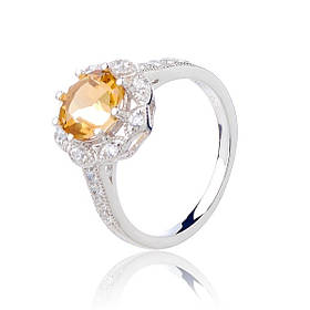 Каблучка срібна жіноча 925 проби з цитрином, кільце зі справжнього срібла для дівчини