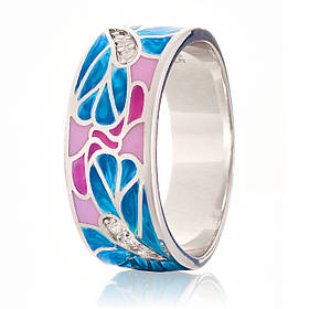 Каблучка срібна жіноча 925 проби з емаллю, кільце зі справжнього срібла для дівчини