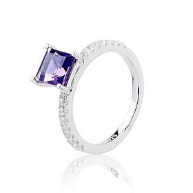Каблучка срібна жіноча 925 проби з аметистом, кільце зі справжнього срібла для дівчини