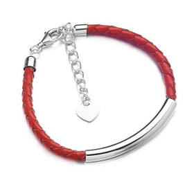 Браслет срібний жіночий 925 проби зі вставками з шкіри, браслет зі срібла на руку для дівчини