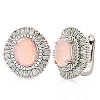 Серьги серебрянные женские 925 пробы с опалом розовым, сережки из настоящего серебра для девушки