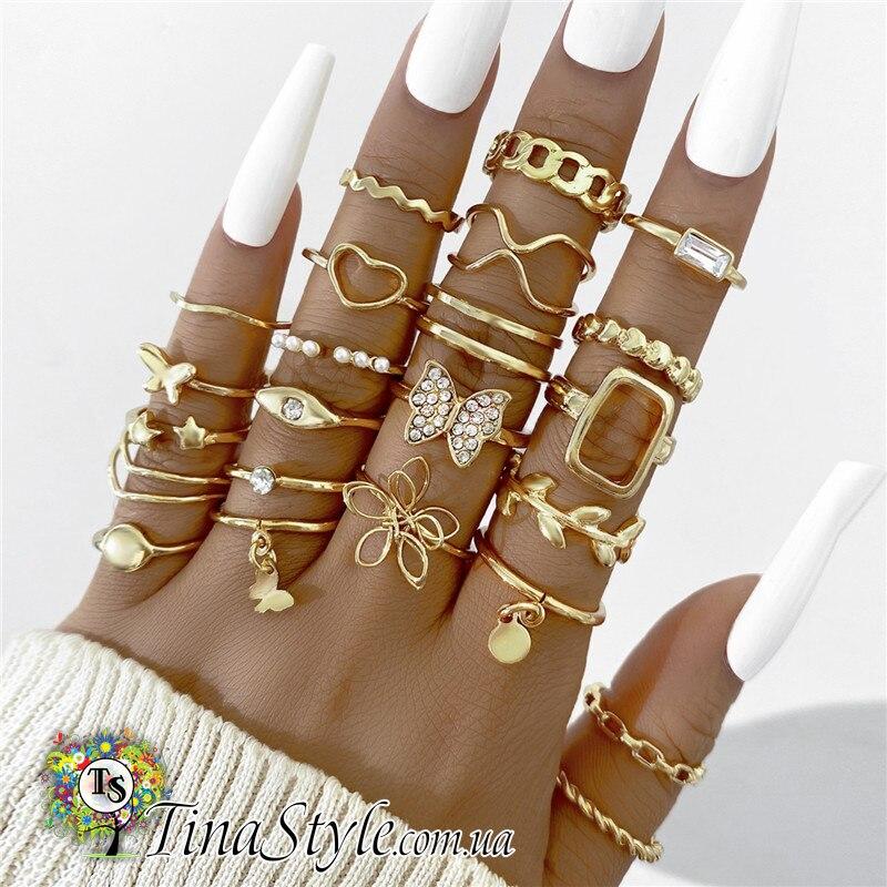 Набір колець з емаллю 6 шт кольца золото, фото 1