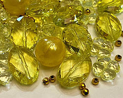 AB105-Mix-Yellow Crystal. Мікс акрилових намистин та кристалів (10 грам )