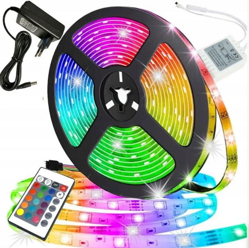 Стрічка світлодіодна багатокольорова LED RGB 3528 5 м з пультом та блоком живлення, фото 1