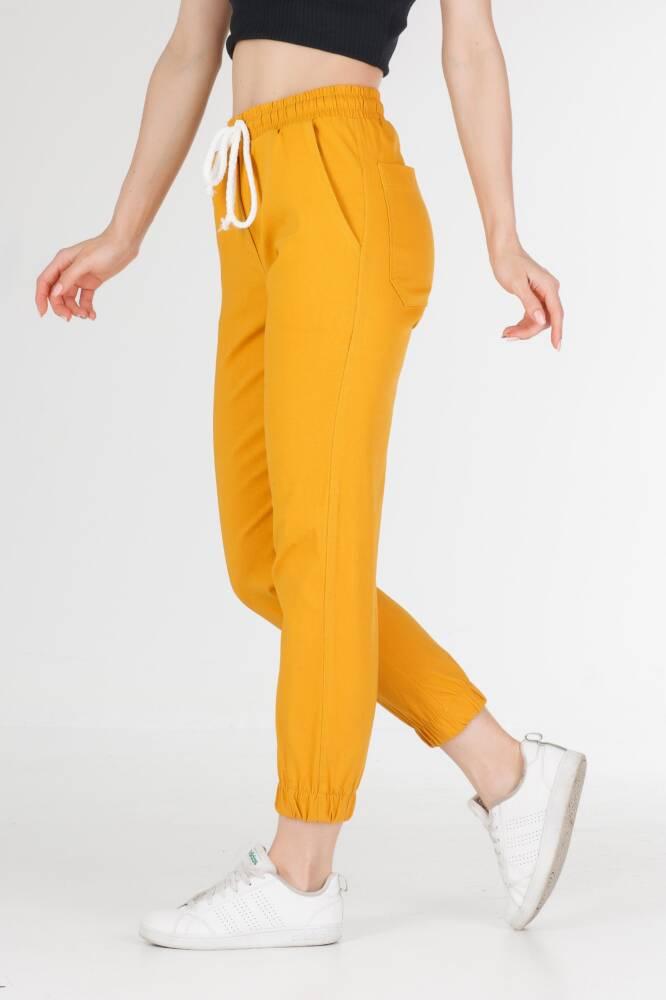 Жіночі штани джогери зі стрейч-котону жовті Штани джогери жіночі на гумці зі шнурком VS 115