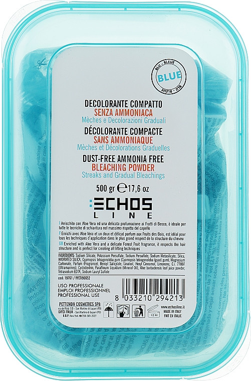 Безпиловий блонд-порошок блакитний без аміаку Echosline Bleaching Ammonia Free/Dust Free 500г