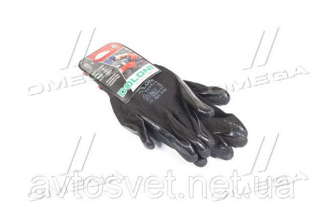 Рукавички трикотаж, чорні, поліестер, в'язаний манжет, латекс, розмір 11 (DOLONI) 4191 (Kr), фото 1
