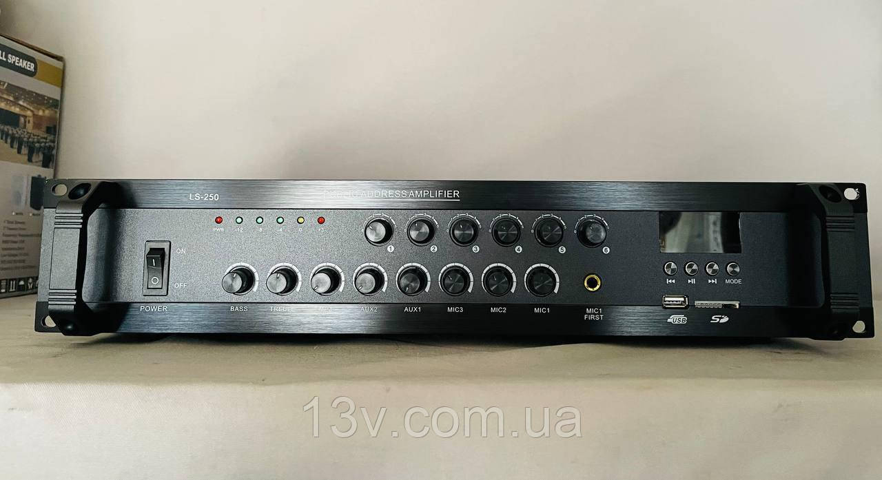 Підсилювач  трансляційний  LS-100w 6zone MP3/FM/BT REMOTE ( 6 зон регулювання)