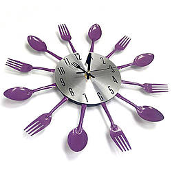 Настінний годинник на кухню Ложки-вилки "ChocoPie" — Потужна прикраса для кафе та кухні (Метал, 30 х 30 см) Фіолетовий