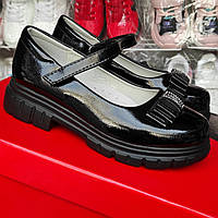 Детские Черные лаковые туфли на платформе для девочки 30(19,5)запас 1+см