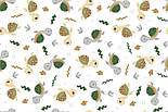 Бязь "Маленькі черепашки" сіро-зелених та жовто-гірчичних кольорів на білому тлі № 3052, фото 8