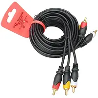 Шнур соединительный 3RCA x 3RCA, gold, HQ, 3м