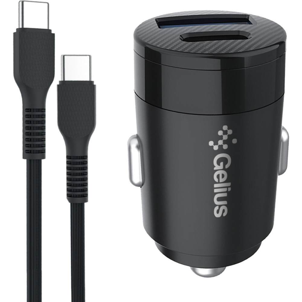 Автомобільний зарядний пристрій Gelius Pro Inch Twix GP-CC010C USB QC3.0 Type-C PD 30W cable Type-C to Type-C, Black