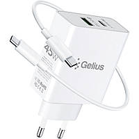 Мережевий зарядний пристрій Gelius X-Duo PRO GP-HC053 Type-C PD 45W USB QC 3.0, White