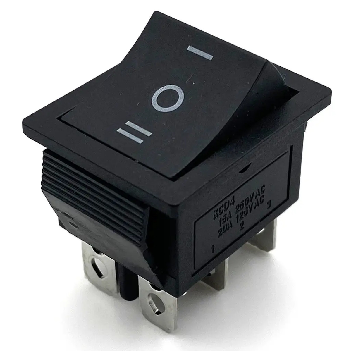 Автомобільна кнопка перемикач 3-позиційна, на 6 контактів, чорна (KCD2-203), фото 1