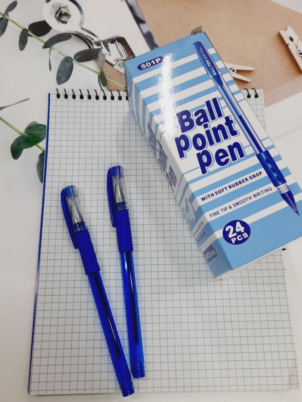 Канцелярська кулькова ручка Ball Point (501) з гумкою синя 24 шт