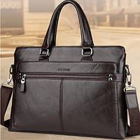 Стильный мужской деловой портфель для документов формат А4, мужская сумка офисная для работы эко кожа Темно-коричневый
