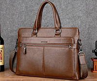 Стильный мужской деловой портфель для документов формат А4, мужская сумка офисная для работы эко кожа Светло-коричневый