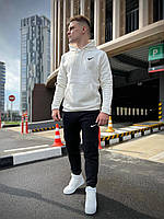 Зимовий спортивний костюм Nike з начосом білий (молочне) худі + чорні штани