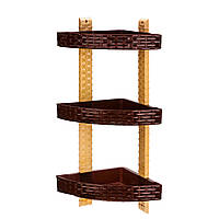 Полиця у ванну кутова "Ротанг" 3 яруси коричнева+бежева 55х21 см R-Plastic