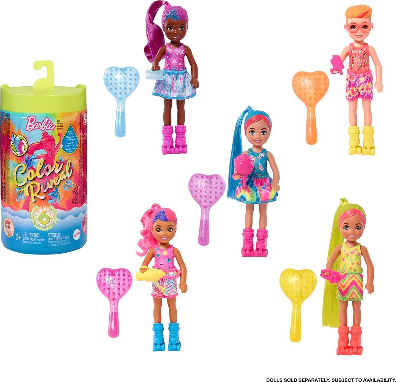 Лялька Барбі Челсі Кольорове перевтілення з 6-ю сюрпризами Barbie Color Reveal Chelsea Neon Tie-Dye HCC90